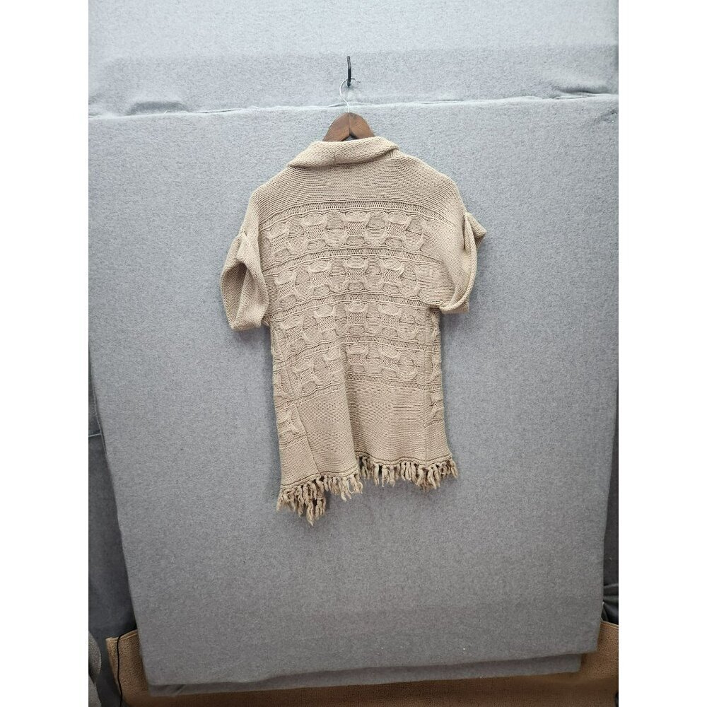 Red Paint Collection Beige Knit Cardigan With Fringe Hem Short Sleeve Womens L - Picture 4 of 4